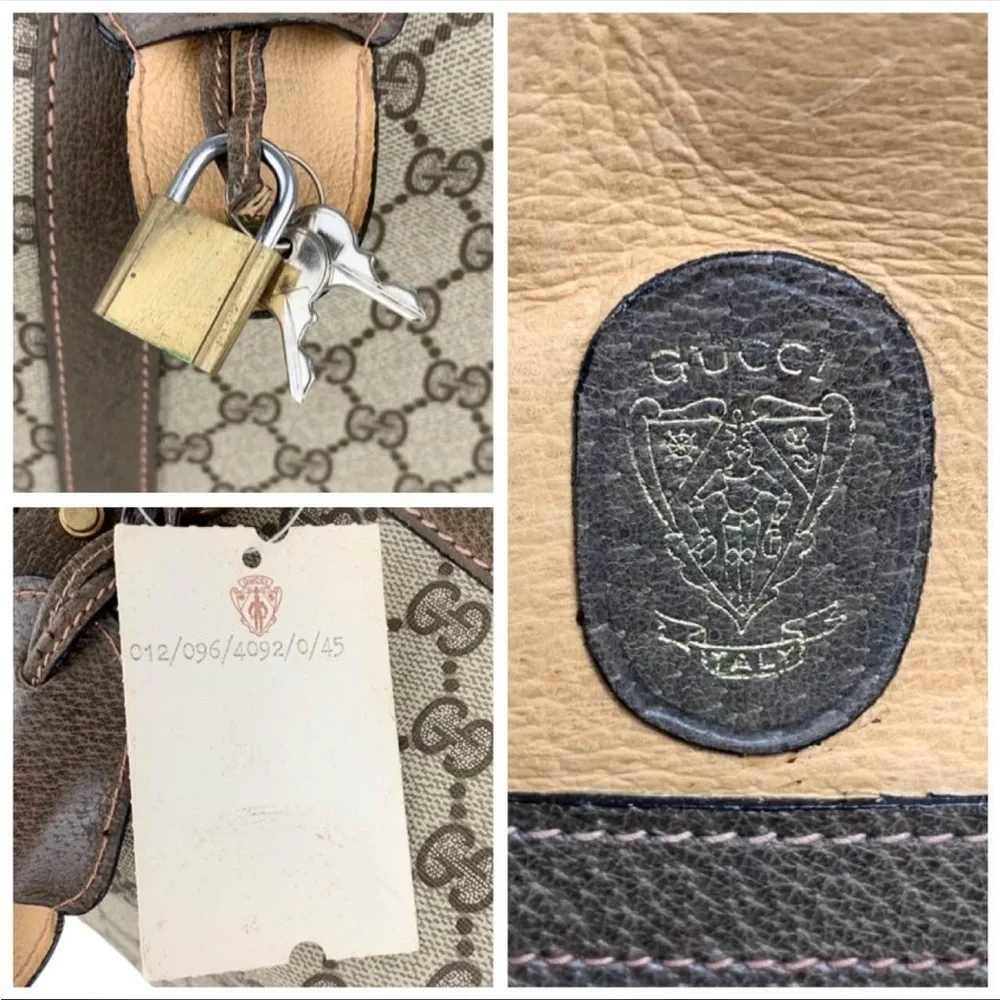Vintage Gucci GG Supreme Boston Bag Travel Duffle Brown Monogram Leather Trim - Picture 8 of 15